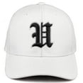 thumbnail image 2 of Daxton Premium Mid Profile Hat Semi Curved Visor White Cap White Black Gothic Embroidered, Letter U, 2 of 4