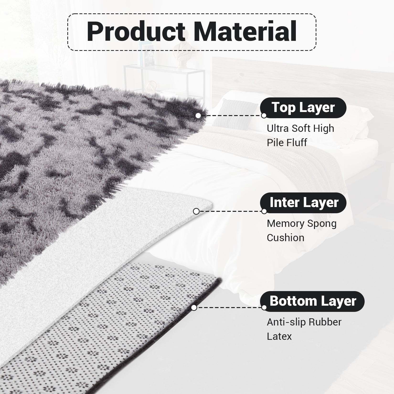 Hasoo 8' x 10' Large Area Rug High-Pile Plush Shag Rug Perfect for Living Rooms, Bedrooms, Dining Rooms, Dark Grey