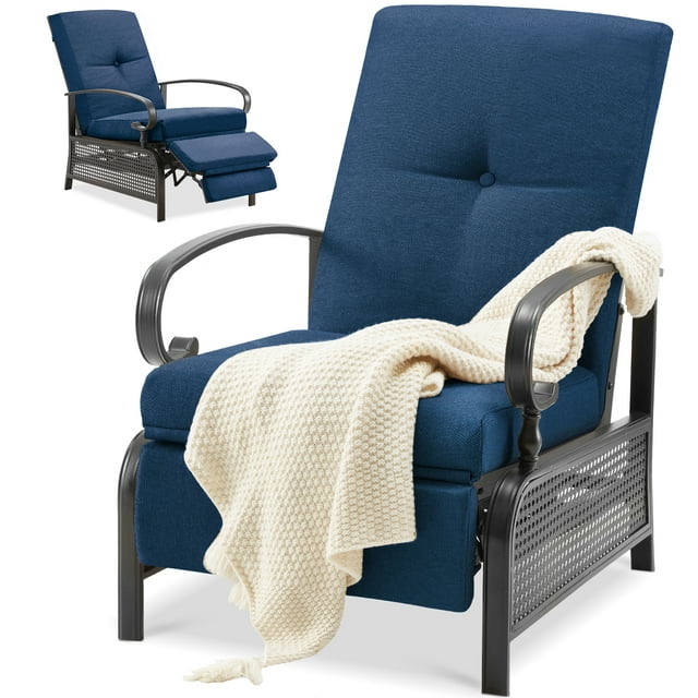 AECOJOY Chaise Longue Inclinable de Patio Réglable avec Cadre Métallique Robuste et Extensible et Coussins Confortables - Bleu