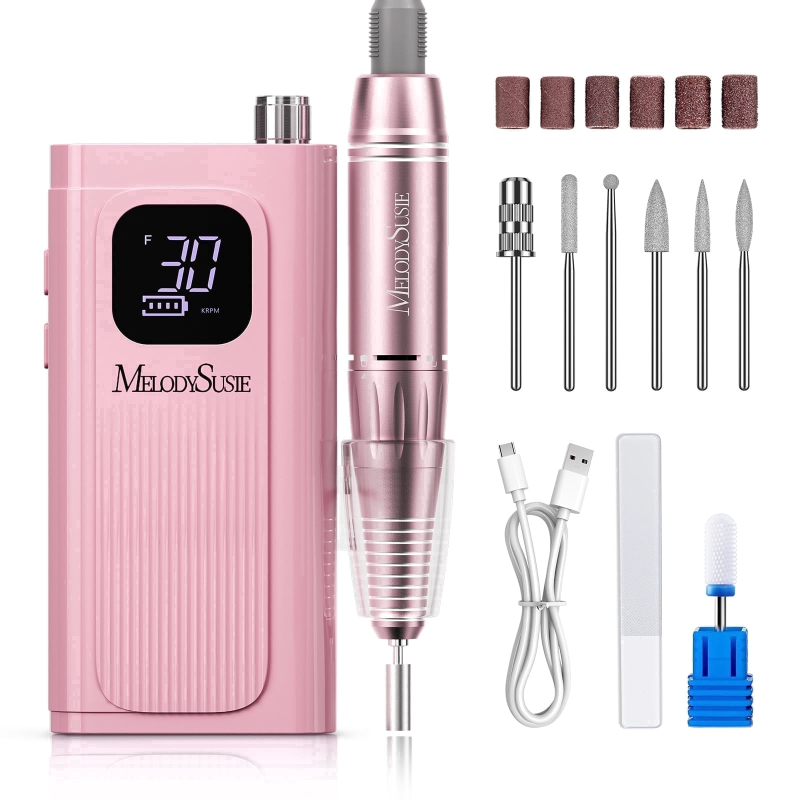 MelodySusie SC300E Clip-On Cordless Nail Drill, 30000 RPM, Pink photo 1