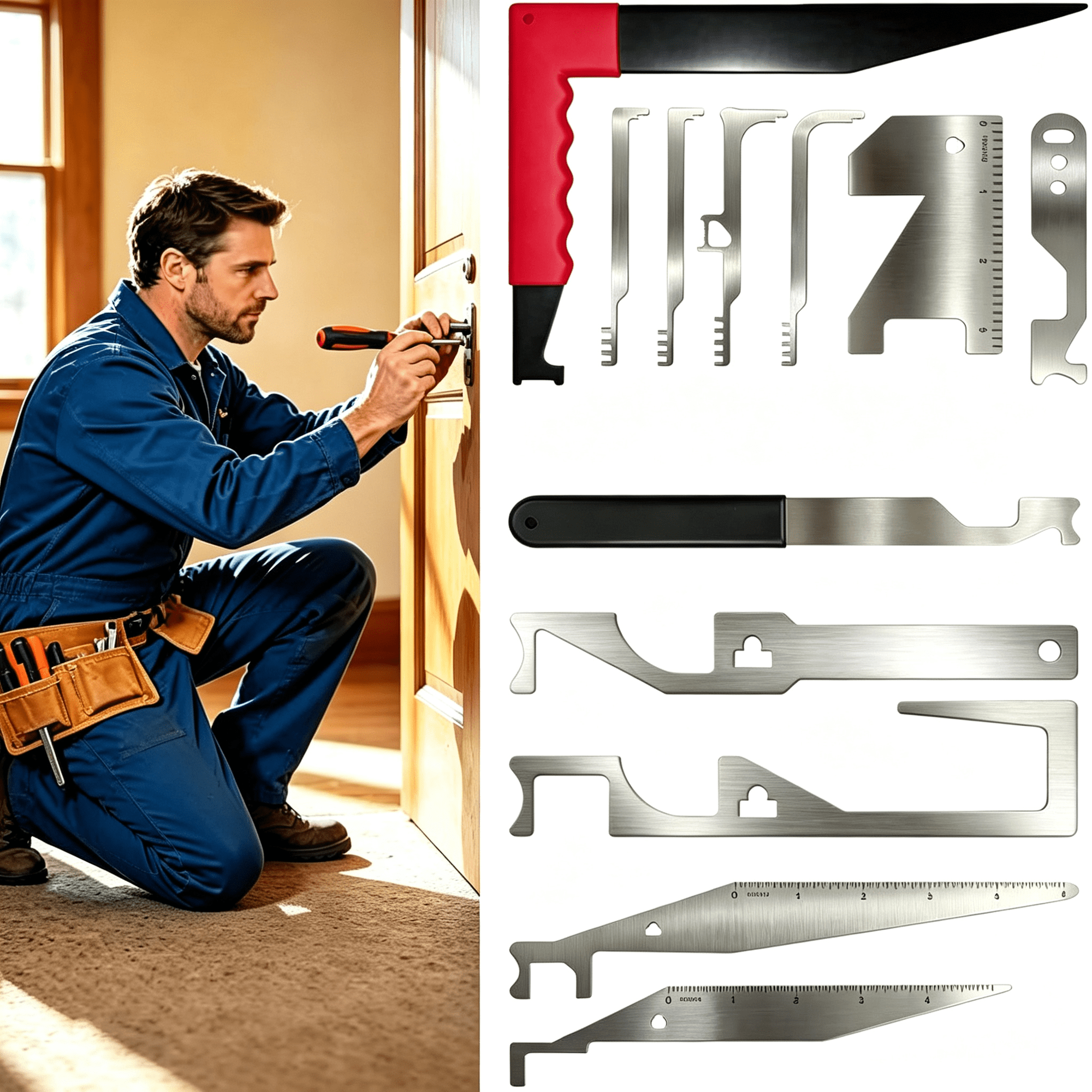 KASIU 12-Piece Shove Knife Multi-Tool Kit Heavy Duty Forcible Entry Shove Knife Firefighter Tools for First Responders Professional Door Opener and Rescue Equipment Set
