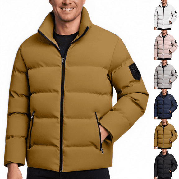 Mens Puffer Jacket Plus Size Lightweight Warm Quilted Coats Water Resistant Bubble Jacket Insulated Winter Coat for Outdoor Casual,Brown,XXXXL