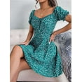 thumbnail image 5 of Women'S Summer Drawstring Sweetheart Neck Puff Sleeve A Line Short Dress Green M, 5 of 7