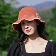 thumbnail image 3 of Guiexla Women Hat Breathable Bow Decoration Wavy Brim Non stuffy Floppy Top Sun Collapsible Handmade Crochet Bucket Hat Outdoor Accessory, 3 of 8