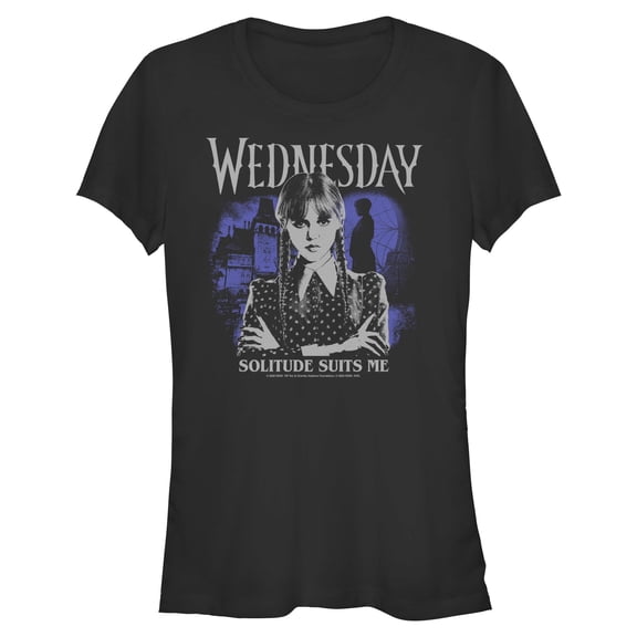 Juniors Wednesday Solitude Suits Me Character T Shirt