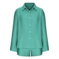 thumbnail image 3 of TrendVibe365 Summer Outfits for Women 2 Piece Shorts Solid Color Button Down Cardigan Lapel Neck Long Sleeve Shirts and Shorts Basic Travel Pajamas Lounge Set Loungewear Summer Outfits, 3 of 4