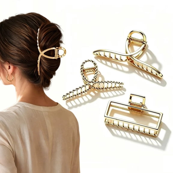 3 PCS Metal Large Claw Clips for Thick Heavy Hair, Strong Hold Big Non-Slip Hair Catch Barrette Jaw Clamp for Long Hair, Fashion Styling Accessories for Women Girls