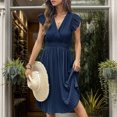 thumbnail image 4 of Summer pleated skirt, simple, stylish, elegant short-sleeved solid color dress, 4 of 5