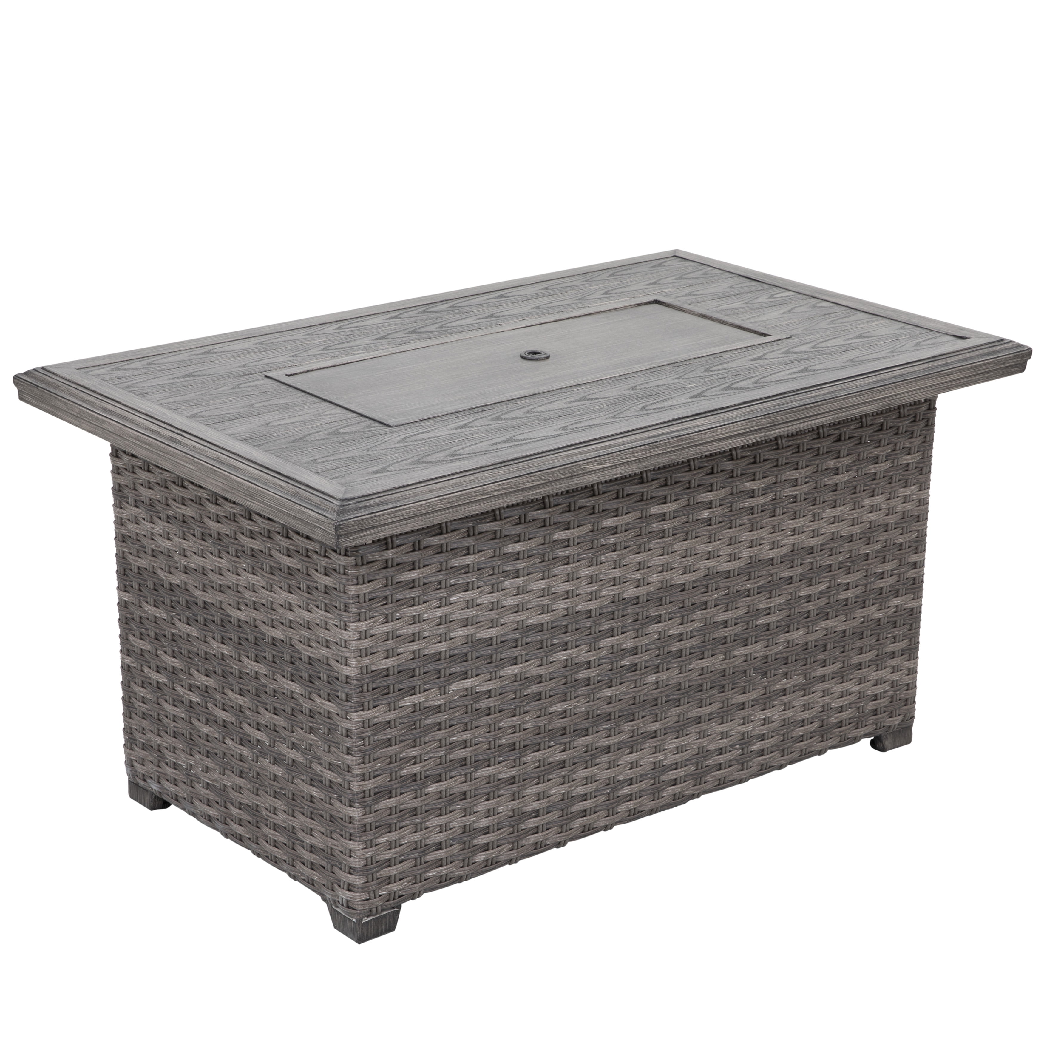 Nuu Garden Outdoor Aluminum Rattan Fire Pit Table, Outdoor Propane Gas Fire Pit Table