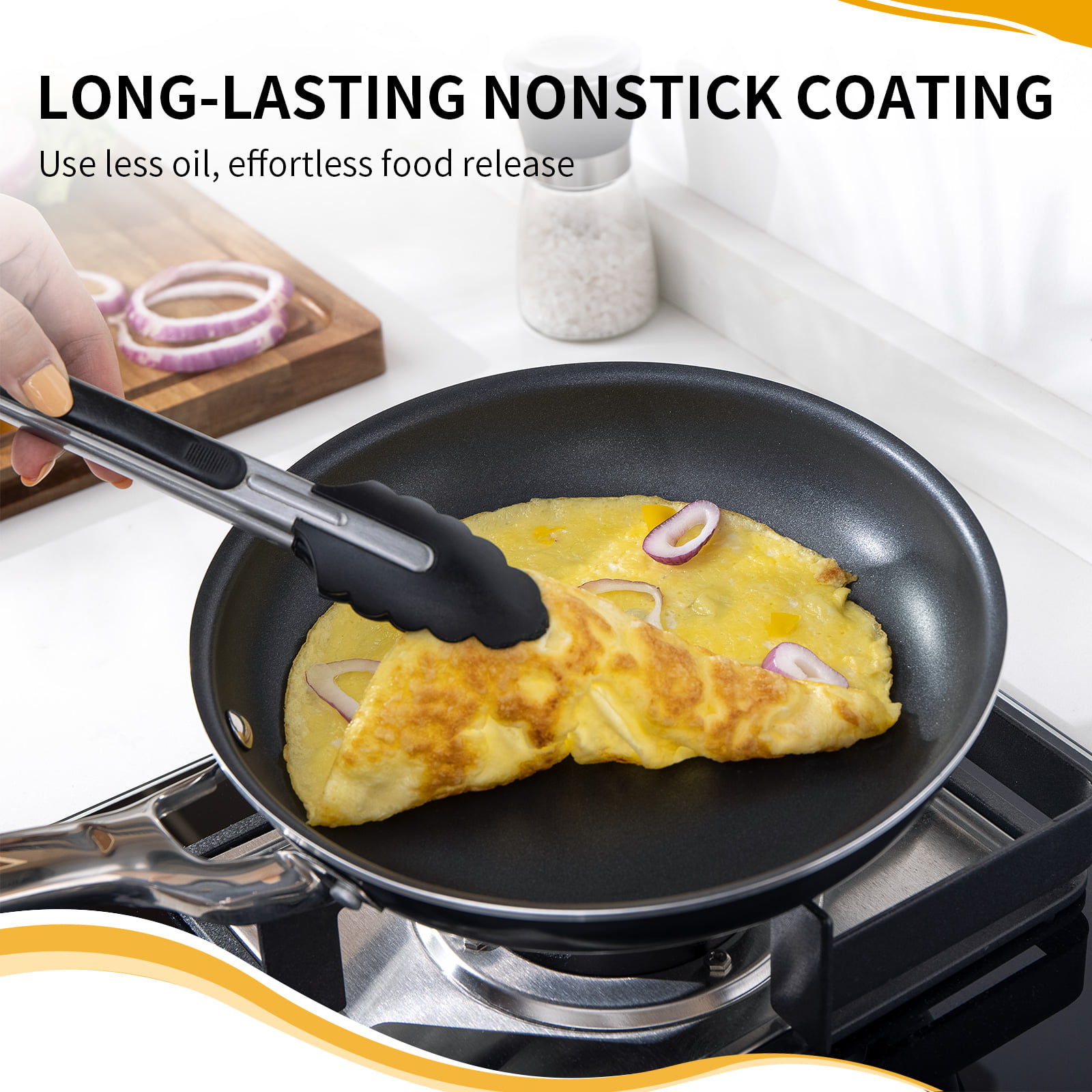 HITECLIFE Nonstick Saute Pan 10 inch, 3 Quart Deep Frying Pans with Lid,  Skillet for All Stoves. Oven & Dishwasher Safe 