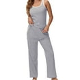 thumbnail image 6 of HUJlwoi Women Pajama Sets Ribbed Knitted Tank Tops and Pants Sleepwear Pjs Sets Sleeveless Stripe Loose Fit Loungewear Outfits, 6 of 6