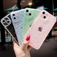 thumbnail image 3 of Compatible with iPhone Case,Glitter Sparkle Bling Crystal Clear Diamond Pattern Camera Lens Bumper Protection Transparent Soft Shockproof Cover Phone Case (Green,iPhone 14 Plus), 3 of 10
