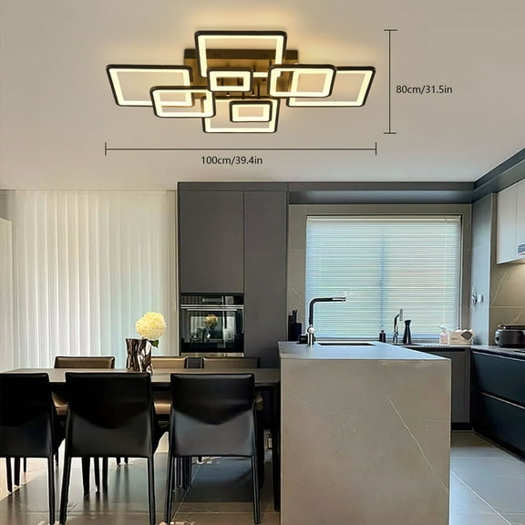 Modern LED Square Ceiling Light Dining Room Dimmable Chandelier with Remote Control