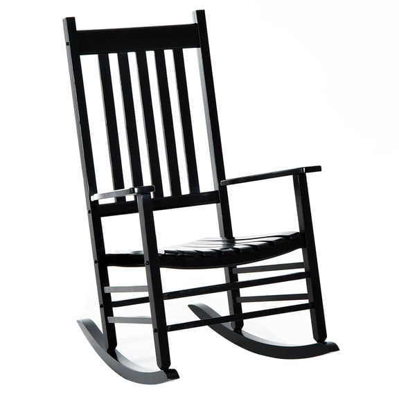 Dranite Outdoor Patio Wood Rocking Chair, High Back w/ Armrests, Solid Wood Construction