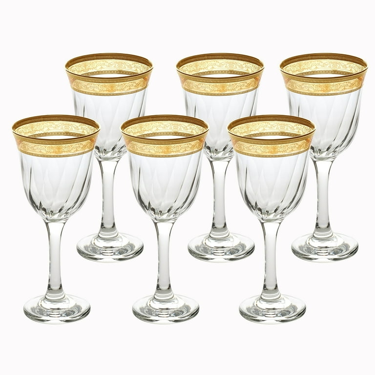 Gold Swirl Fleur de Lis Jeweled Stemmed Wine Glass Stemmed