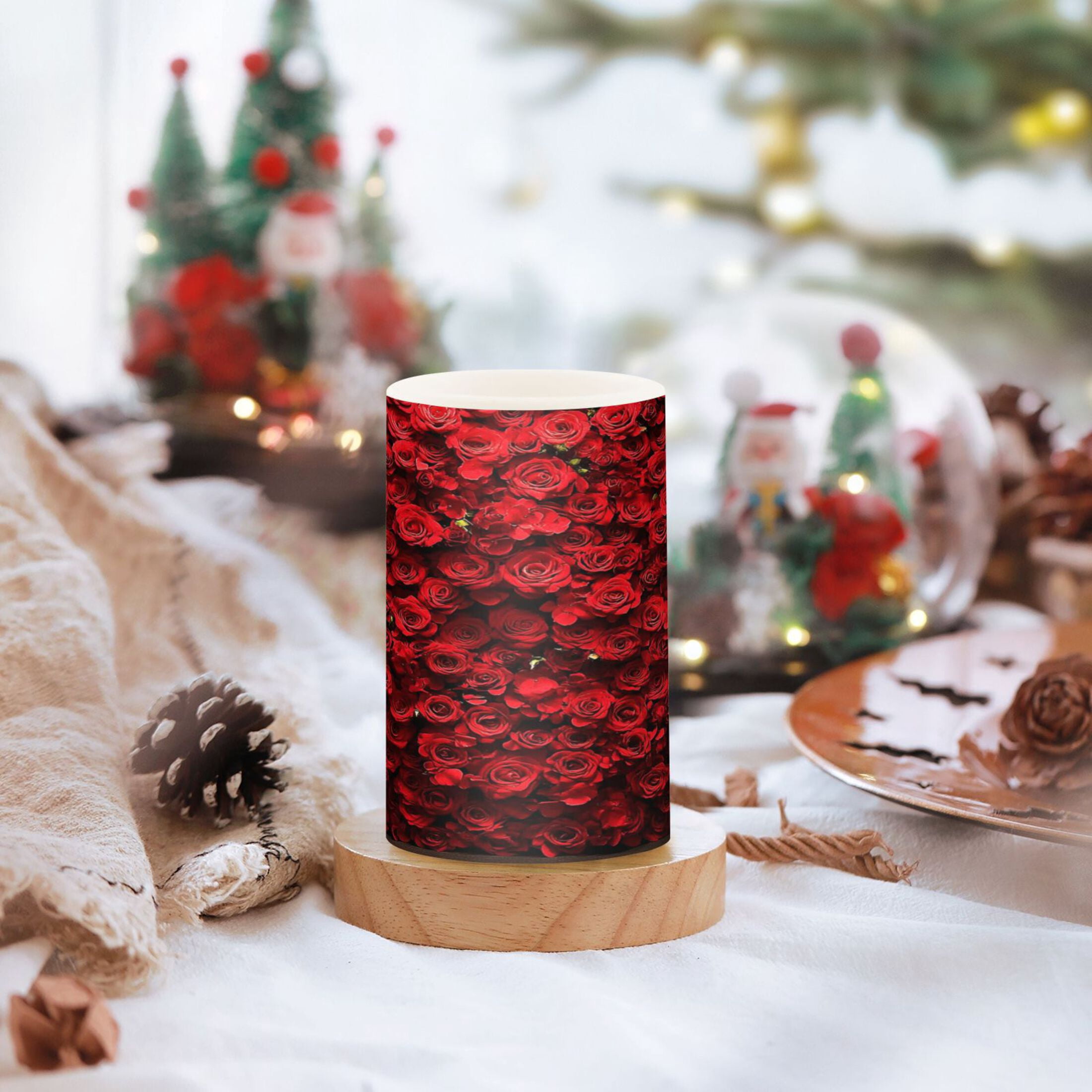 2 PCS Flameless Candles with Remote Timer LED Battery Operated Flickering Candle Light for Wedding Table Home Decoration Gifts Wall Of Red Roses