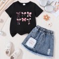 thumbnail image 2 of HCNTES Kid Girls Clothes Outfits Outfits Bowknot T-Shirt + Denim Short Skort Little Girls Summer Clothing Set, Size 2-7 Years, 2 of 4