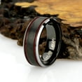 thumbnail image 2 of Men's Women's Tungsten Wedding Band Engagement Ring 8mm Charcoal Gray IP Plated Ice Finish with 2 Red Stripes on 2 sides, Beveled Edge, 2 of 4
