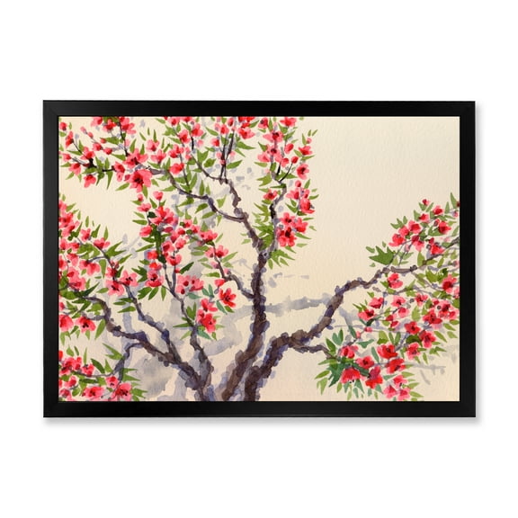 Designart 'The Blossoming Tree With Red Flowers I' Traditional Framed Art Print