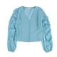 thumbnail image 1 of bar III Blusa con botones y mangas con volantes para mujer, azul, grande, 1 of 2