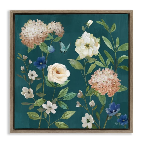 Stupell Industries Victorian Bright Garden Blooms on Green Brown Floating Frame Canvas Art, 18 x 18, by Nan