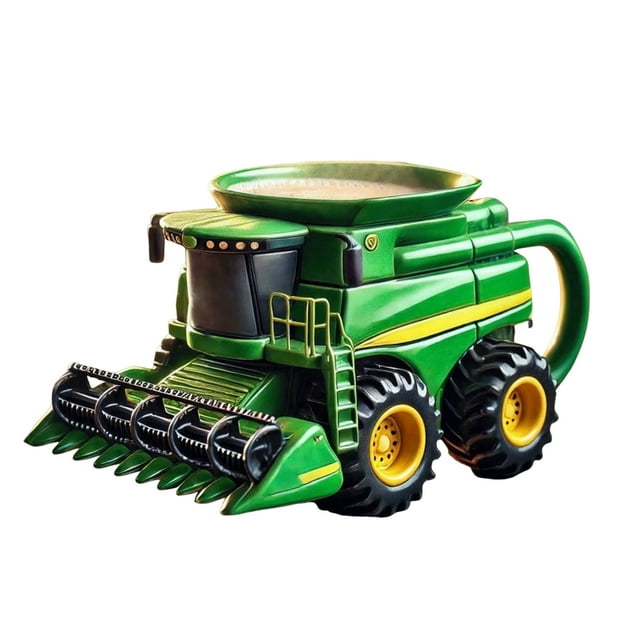 Taza de café con tractor artesanal de 325 ml con forma de semirremolque. Tazas vintage con equipo agrícola. Regalo creativo para amantes de la granja y los camiones.