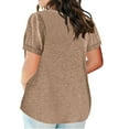 thumbnail image 7 of Plus Size Shirts Color Block Gradient Print V Neck Top Shirt Short Sleeve Loose Blouse Women's Plus Size Tops Khaki XXXXXL, 7 of 7