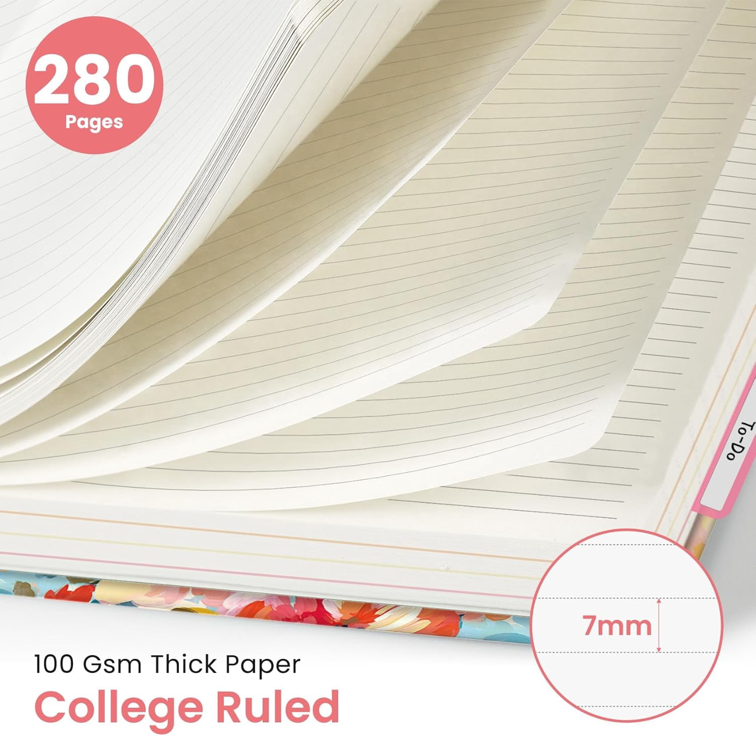 8.5"×11" Pastel Garden Hardcover 5-Subject Spiral Notebook, College Ruled with Dividers & Tabs, 280 Pages for Study & Office