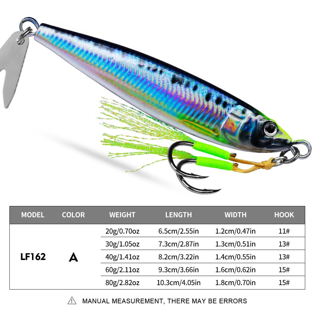4PCS Metal Jig Fishing Lures Slow Sinking 3D Printed with Willow Blades 20-80G
