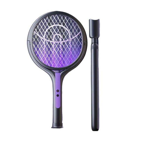 2-in-1 Telescopic Electric Fly Swatter with 90 Rotating Head, 2800V High Voltage Bug Zapper with Extension Pole, Rechargeable Mosquito Killer Lamp for High Ceilings