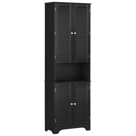 Tall Narrow Bathroom Storage Cabinet with Doors and Shelf Adjustability, Freestanding Linen Cabinet with 2 Cabinets and Countertop, Black