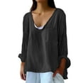 thumbnail image 3 of Holzkary Linen Tops for Women Loose Fit Basic Solid Tunic Tops Flowy Hem Boho Clothing Trendy 2025 Women's Solid Color Loose Plus Size Long Cotton Texture Dress Shirt Black Xl, 3 of 7