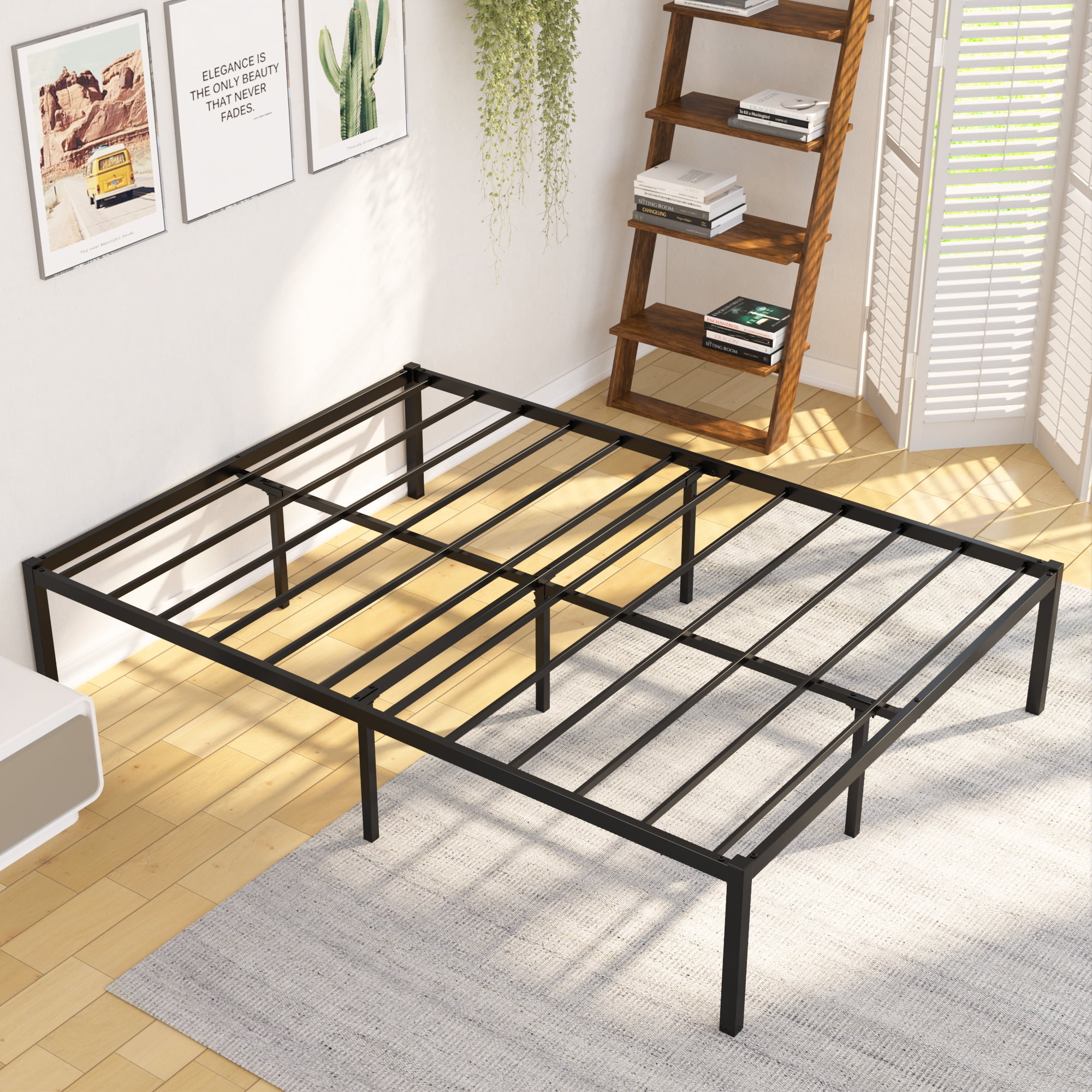Yoneston Heavy Duty King Size 14" Metal Platform Bed Frame with Under-Bed Storage No Box Spring Required, Black