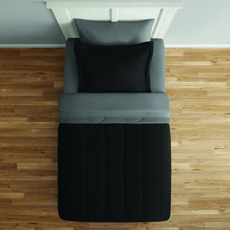 Mainstays 5-Piece Reversible Black Bed in a Bag Comforter Set with Sheets, TXL, Adult, Unisex