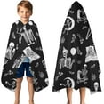 thumbnail image 3 of Halloween Skeleton Fun Pattern Hooded Bath Towel，50"x30" for Ages 3 To 12 Kids, Quick Dry Lightweight Soft Microfiber Hood Beach Towel Cover Up for Kids, 3 of 7
