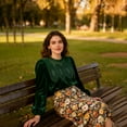 thumbnail image 6 of Outfmvch Women's Velvet Lace Blouse Casual Round Neck Short Sleeve Flared Swing Top Elegant Loose Intricate Back Design Teal Sweater Women Velvet Peplum for Women Elegant Flared Blackish Green 2xl, 6 of 8