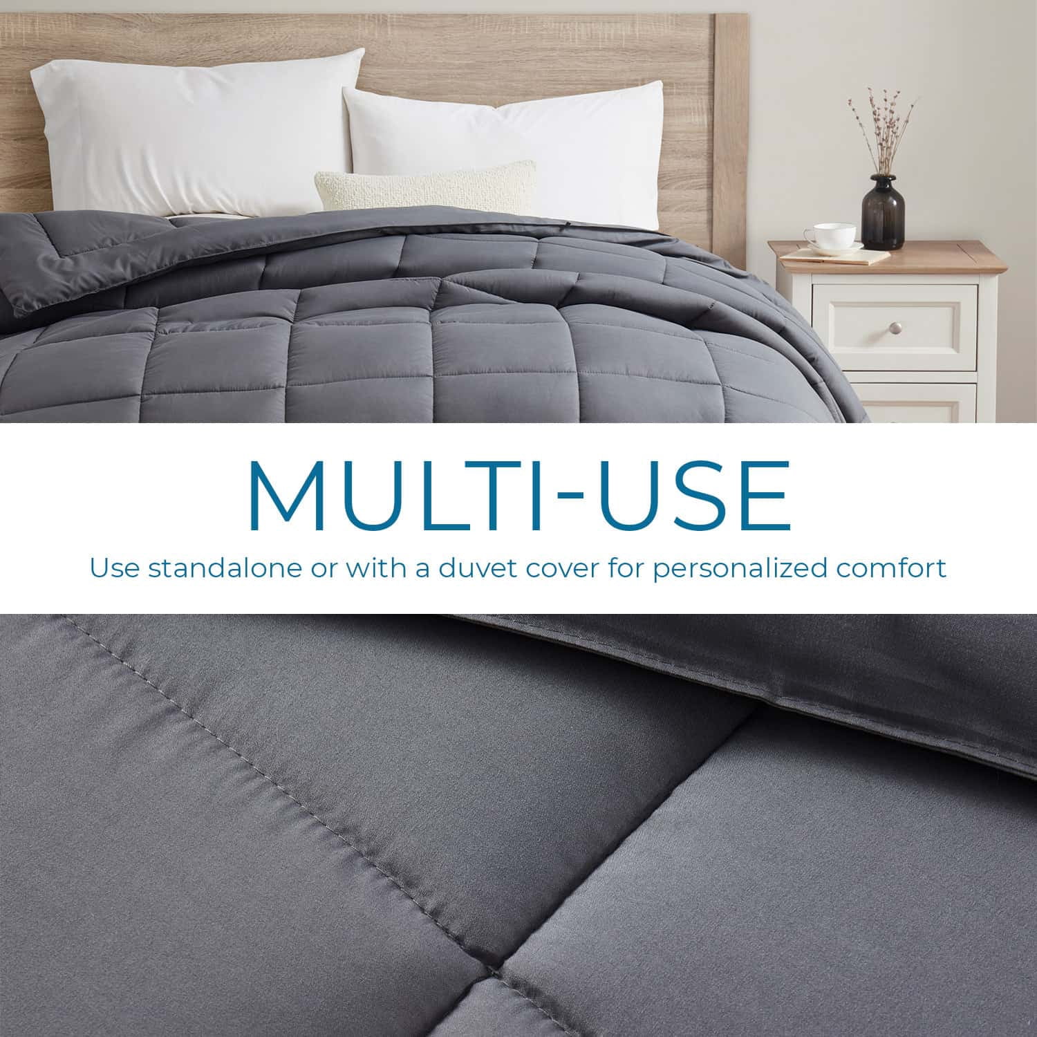 LammaLoe Twin Comforter, Quilted Down Alternative Comforter, All Season Duvet Insert with Corner Tabs, Gray