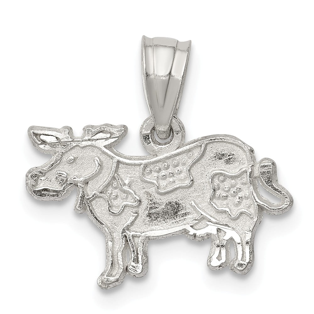 17mm x 14mm Solid 925 Sterling Silver Pendant Enameled Cow Charm