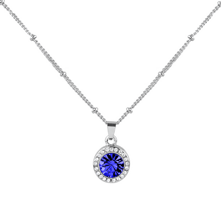 - Lux Accessories Sapphire September Saphire Birthstone Pendant Disc Pave Charm Pendant Necklace Birthday Stone