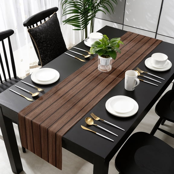 Dark Brown Wooden Table Runner 70 Inches Long - Vintage Western Country Wooden Board Kitchen Dining Burlap Linen Tablerunner for Small/Round/Square/Wedding/Coffee/Dining Table Party Décor 13 x 70