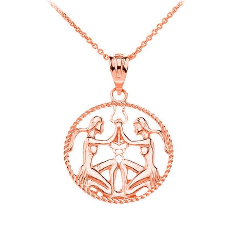 10k Rose Gold 12 Astrological Zodiac Signs Rope Pendant / Necklace Gemini (16 Inches)