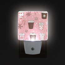 Yayeee LED Night Light for The Home Plug in With Light Sensors 2 Pack, Brown Hand Drawn Cups