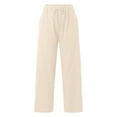thumbnail image 6 of IDALL linen pants women Wide Leg Pants Woman Lounge Pants Women Womens Casual Cotton Linen Pants Lightweight Summer Relax Fit Elastic Waist Plus Size Pants Baggy Pants high waisted pants Beige L, 6 of 7
