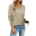 thumbnail image 4 of BLVB Pullover Sweaters for Women Lightweight Fall Fashion Tops V Neck Long Sleeve Trendy Crochet Pointelle Sweater, 4 of 7