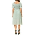 thumbnail image 3 of INSPIRE CHIC Women's Floral Chiffon Ruffle Short Sleeves Square Neck Smocked Midi Dresses Green XL, 3 of 6