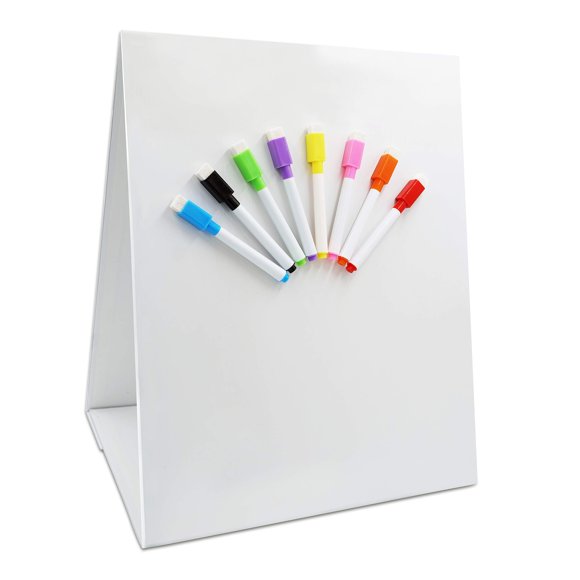 Magnetic Tabletop Desktop Easel &Whiteboard with Bonus 8X Dry Erase Markers. Double Sided and Self-Standing(16� X 12.5�)