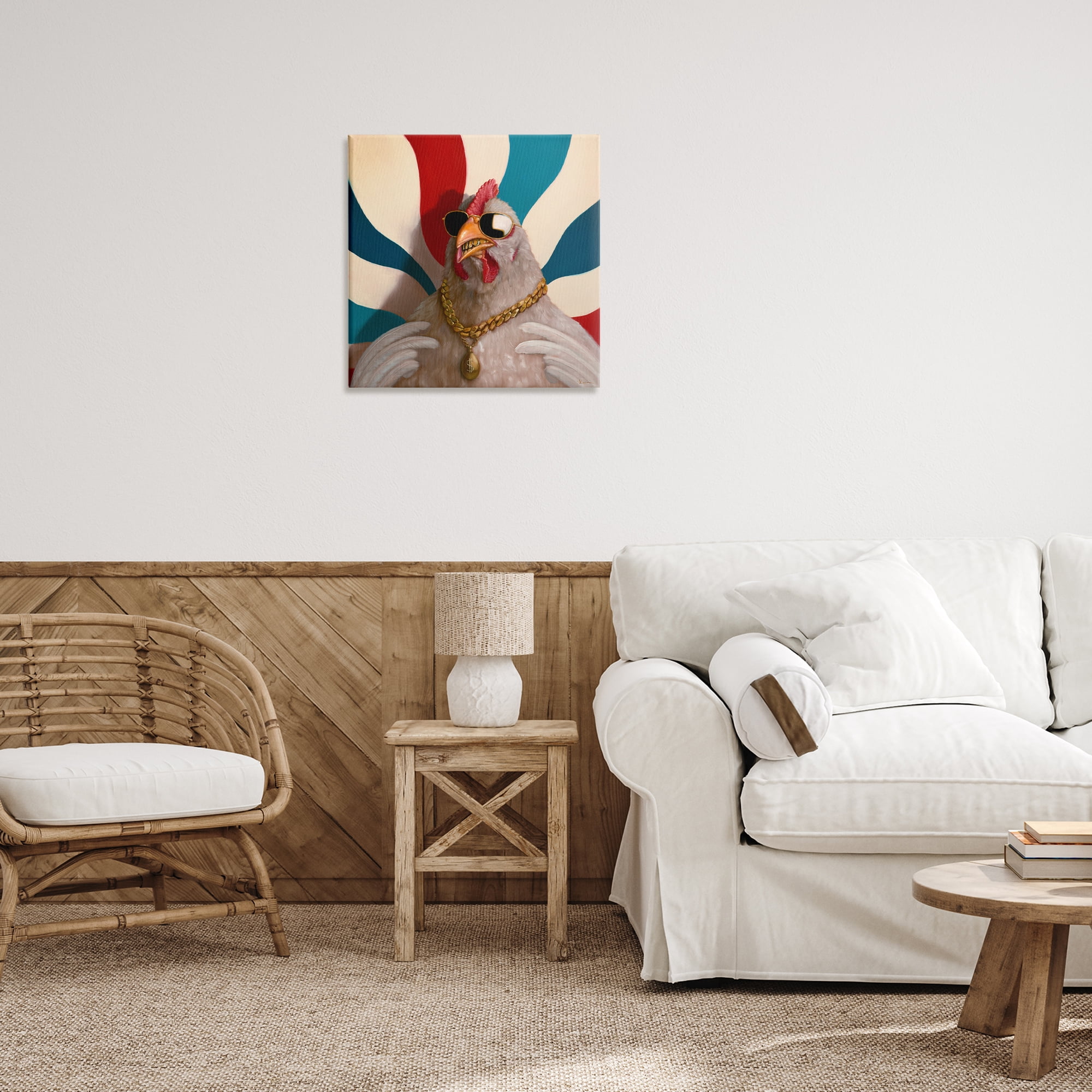 Stupell Industries Chicken with Urban Chains Animals Painting Wrapped Canvas Art Print Wall Art, 24 x 24