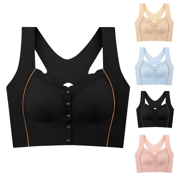 Elainilye Fashion Wireless Bras for Women Plus Size Underwear Comfortable Lace Breathable Bra Racerback Bra Everyday Bras,Black