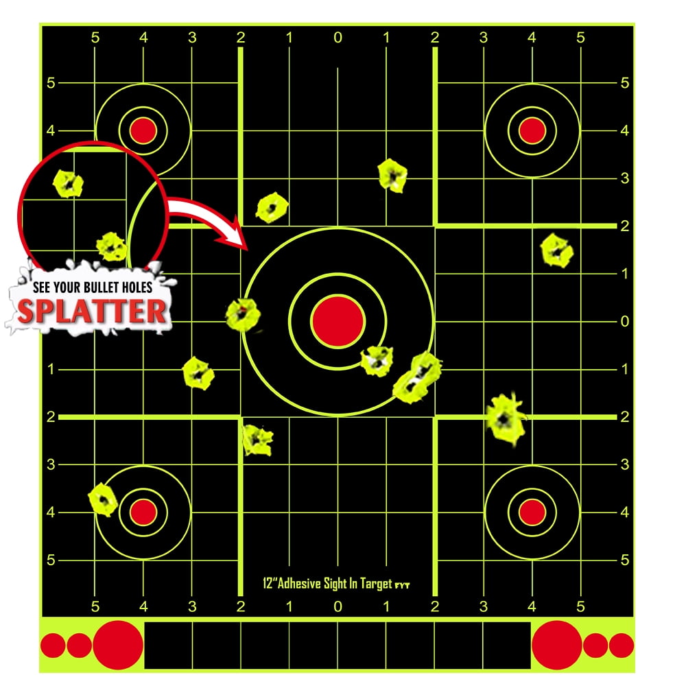 Atflbox 25pcs Splatter Adhesive Bullseye Fluorescent Yellow Shooting Target Stickers, Range BB Gun, Airsoft, Rifles (12" x 13")