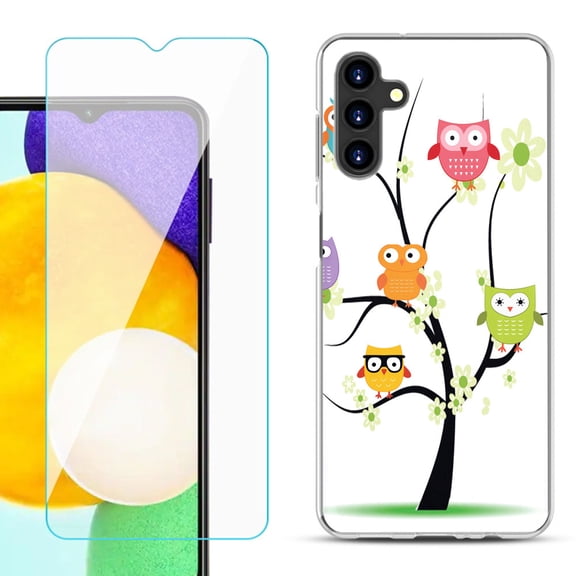 Slim-Fit TPU Fashion Phone Case for Samsung Galaxy A13 5G, with Tempered Glass Screen Protector, by OneToughShield ® - Tree Owl